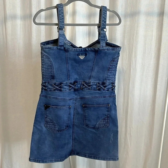 NWOT OXYGEN Denim Dress Adjustable Strap Pockets, Size L - Picture 4 of 11